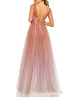Mac Duggal Women's Glitter Ombre V-Neckline Sleeveless Gown