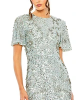 Women's Flutter Sleeve Sequin High Neck Dress