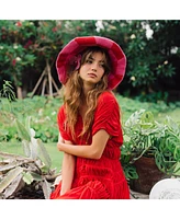 Shilo Checkered Crochet Hat In Red & Pink