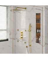 12-Inch Luxury Thermostatic Shower System with Body Jets, Stainless Steel Square Rainfall Head, and Handheld
