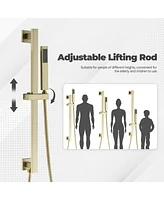 Luxury Shower Faucet with Adjustable Side Bar, 20" x 14" Led Rainfall System, Handheld 59" Hose, Lift Rod Design for Full Family Us