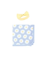 Hudson Baby Infant Girl Gown, Swaddle Blanket and Cap or Headband, Pretty As A Daisy, 0-6 Months