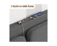 Queen Bed Frame with Usb Ports, Platform Bed Frame with Linen Fabric Adjustable Headboard