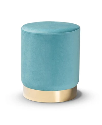 Baxton Studio Chaela Contemporary Glam and Luxe Sky Blue Velvet Fabric Upholstered and Gold Finished Metal Ottoman