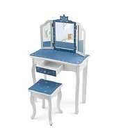 Princess Vanity Table and Chair Set with Tri-Folding Mirror and Snowflake Print