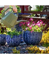 13.5" Fluted Lava Finish Ceramic Plant Pot - Features 1 Drainage Hole - 1.94 Gal Soil Capacity - Dark Blue