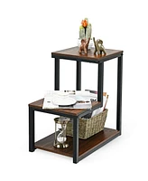3-Tier End Table Sofa Side Table Ladder-Shaped with Storage Shelf