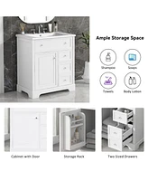 30" White Bathroom Vanity Cabinet with Sink Top and Storage