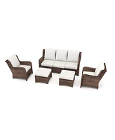 5-Piece Rattan Outdoor Conversation Set: 2 Ottomans, 2 Single Chairs, 1 Couch