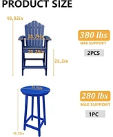 Tall Adirondack Chair with Bar Table Patio Chairs Outdoor Barstool Furniture Set Balcony for Lawn Backyard Garden, Blue