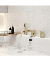 Waterfall Roman Tub Faucet with Hand Shower,Deck Mount Black Bathtub Faucets Brass Filler Bathroom Shower, Brushed Gold
