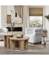LuxenHome Oak Finish Manufactured Wood Round Coffee Table with 4 Pillar Legs