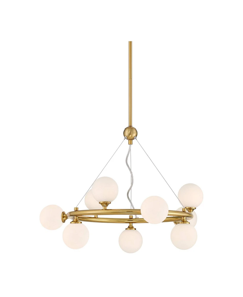 Brianna 23" Modern Chandelier Ceiling Light Fixture Dining Room Over Table Kitchen Island Foyer Ring Hanging Round 9-Light Gold Finish White Glass Hal