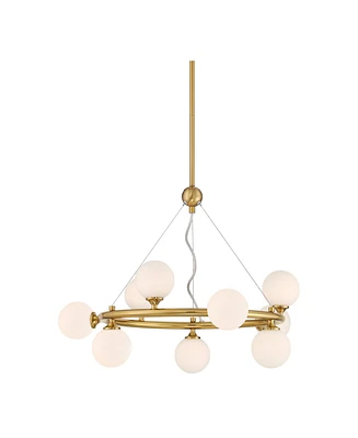 Brianna 23" Modern Chandelier Ceiling Light Fixture Dining Room Over Table Kitchen Island Foyer Ring Hanging Round 9-Light Gold Finish White Glass Hal