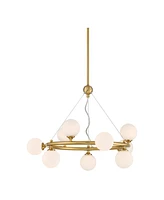 Brianna 23" Modern Chandelier Ceiling Light Fixture Dining Room Over Table Kitchen Island Foyer Ring Hanging Round 9-Light Gold Finish White Glass Hal