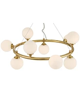 Brianna 23" Modern Chandelier Ceiling Light Fixture Dining Room Over Table Kitchen Island Foyer Ring Hanging Round 9-Light Gold Finish White Glass Hal