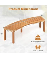 Outdoor Curved Acacia Wood Fire Pit Bench with Slatted Seat-1 Piece