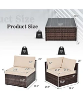 Gymax Set of 6 Rattan Furniture Set Patio Cushioned Sofa Coffee Table