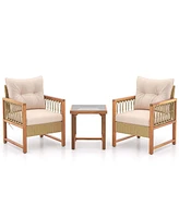 Gymax 3 Pcs Furniture Set Patio Pe Wicker Conversation Bistro Set