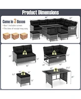 Gymax Set of 7 Dining Furniture Set Pe Rattan Sectional Sofa Set Patio