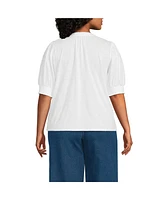 Lands' End Plus Button Pintuck Puff Sleeve Top