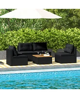Gymax 5 Piece Outdoor Furniture Set w/ Seat & Back Cushions Acacia Wood Tabletop