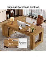 Tribesigns 63-Inch L Shaped Executive Desk with Storage Cabinets and 2-Tier Shelf, Simple Modern Business Furniture Large Computer Writing Table Works