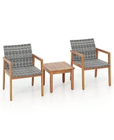 Gymax Pieces Outdoor Furniture Set Acacia Wood Frame Sofa Set w/ Rattan Seat