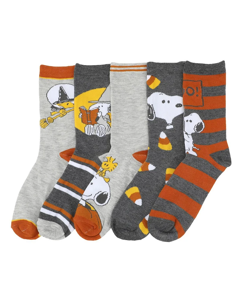 Peanuts Women's Snoopy & Woodstock Halloween 5-Pair Casual Crew Socks