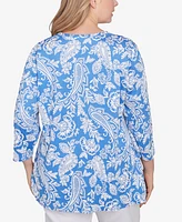 Ruby Rd. Plus Jacobean Paisley Puff Print V-Neck Top