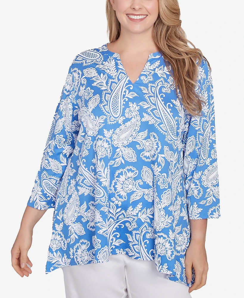 Ruby Rd. Plus Jacobean Paisley Puff Print V-Neck Top