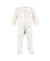 Hudson Baby Infant Girl Cotton Sleep and Play, Pink Sage Florals, 0-3 Months