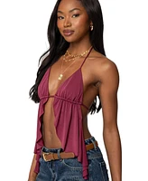 Edikted Womens Calla Split Front Backless Halter Top