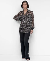 Dkny Women's Chiffon Animal-Print Semi-Sheer Blouse