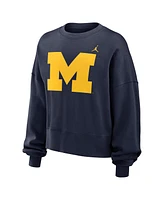 Jordan Women's Navy Michigan Wolverines Essential Fleece Oversized Logo Pullover Top