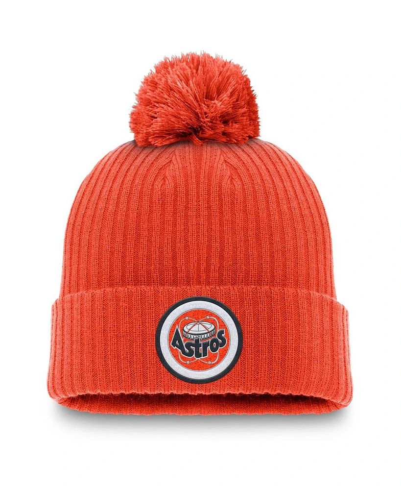 Nike Men's Orange Houston Astros Cooperstown Collection Patch Cuffed with Pom Knit Hat