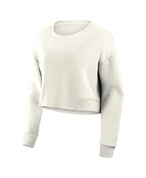 Fanatics Women's Cream Los Angeles Dodgers Relax Studio Cropped Pullover Sweatshirt