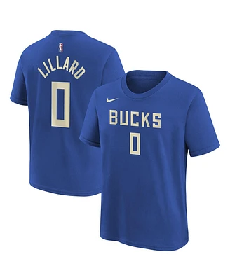 Nike Big Boys and Girls Damian Lillard Royal Milwaukee Bucks 2024/25 City Edition Name Number T-Shirt