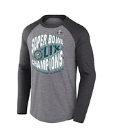 Fanatics Men's Heather Gray Philadelphia Eagles Super Bowl Lix Champions Historic Win 3/4-Sleeve Raglan Tri-Blend T-Shirt