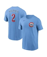 Nike Men's Nico Hoerner Baby Blue Chicago Cubs Fuse Name Number T-Shirt