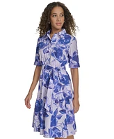 Calvin Klein Women's Cotton Floral Short-Sleeve Shirtdress