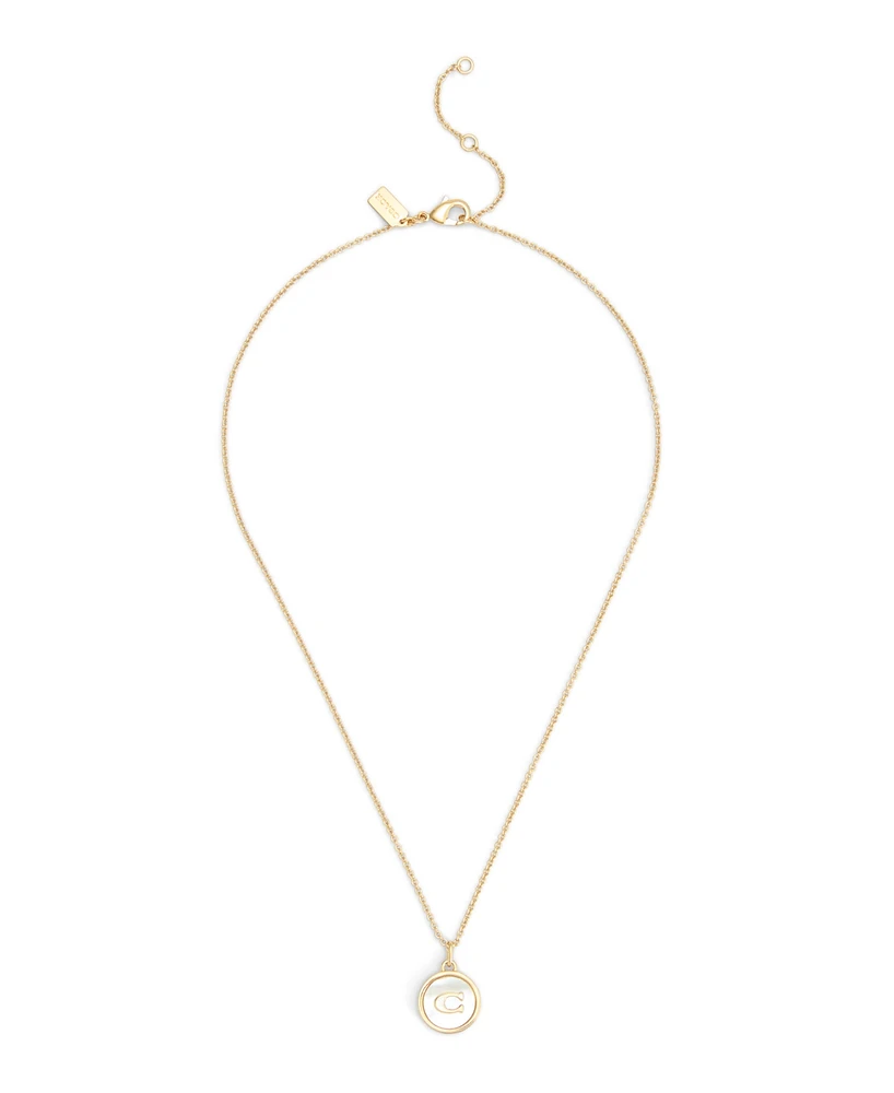 Coach Signature Mother of Pearl Coin Pendant Necklace
