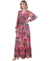 Jessica Howard Women's Printed Tie-Waist Blouson-Sleeve Maxi Dress