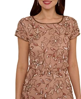 Adrianna Papell Women's Boat-Neck Blouson Beaded Gown