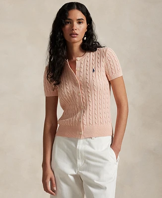 Polo Ralph Lauren Women's Cable-Knit Cotton Short-Sleeve Cardigan Sweater
