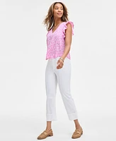 On 34th Women's Printed Ruffle V-Neck Top, Exclusively at Macy's