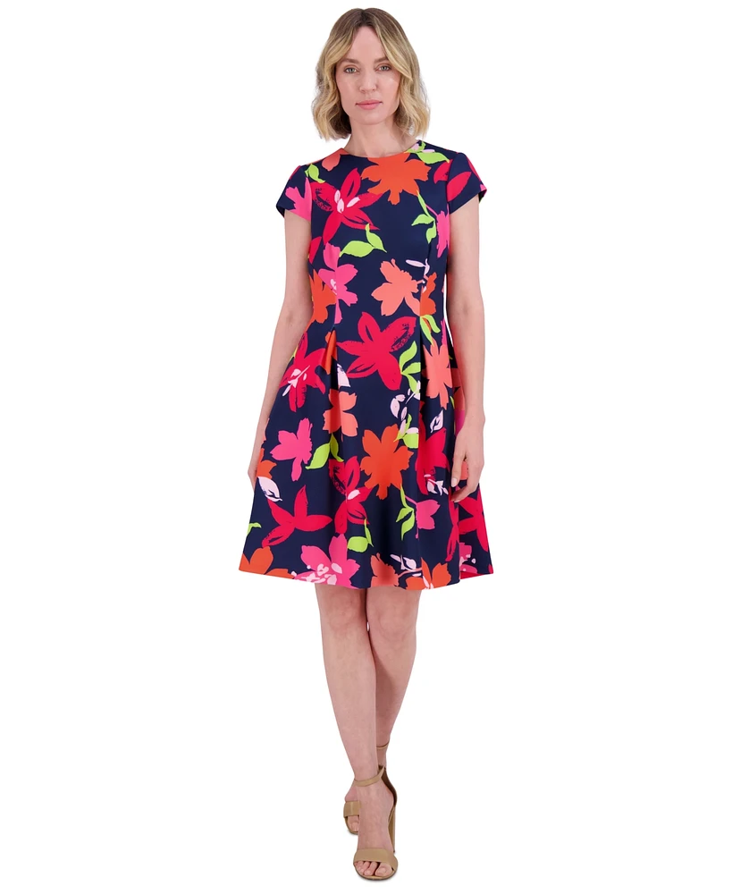 Jessica Howard Petite Floral Cap-Sleeve Fit & Flare Dress