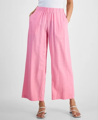 Jm Collection Petite Textured Wide-Leg Pull-On Pants, Exclusively at Macy's