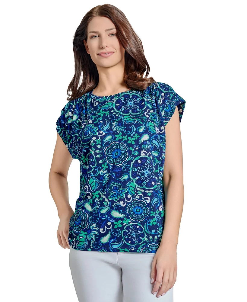 Jones New York Women's Paisley-Print Cap-Sleeve Top