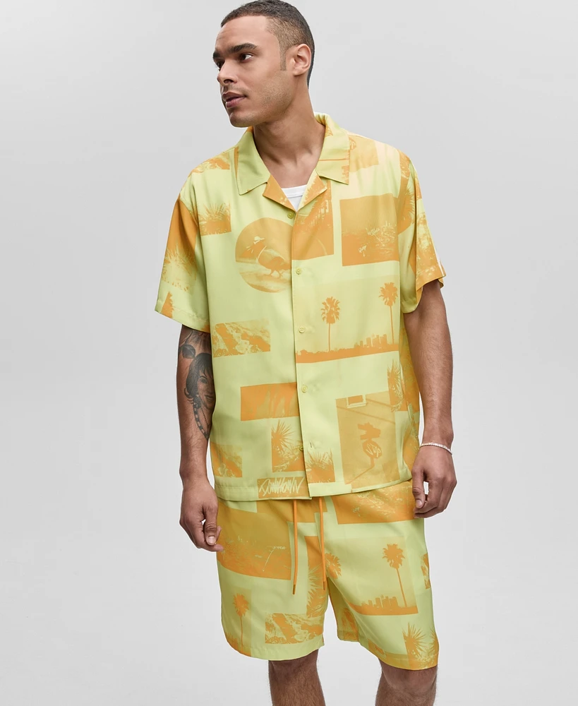 Mode of One Men's Short-Sleeve Photoreal Collage Camp Collar Shirt, Exclusively at Macy's